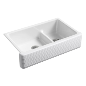 Évier sous plan double cuve 22x36" Blanc fonte