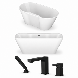 Ensemble bain autoportant de Kalia 60x32 et robinet de bain Aquabrass noir mât