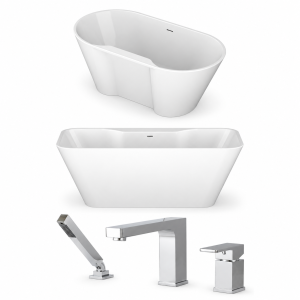 Ensemble bain autoportant de Kalia 60x32 et robinet de bain Aquabrass chrome